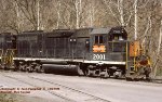 MGA. Monongahela Railway GP38 2001, at Rivesville, West Virginia. March 2, 1986. 